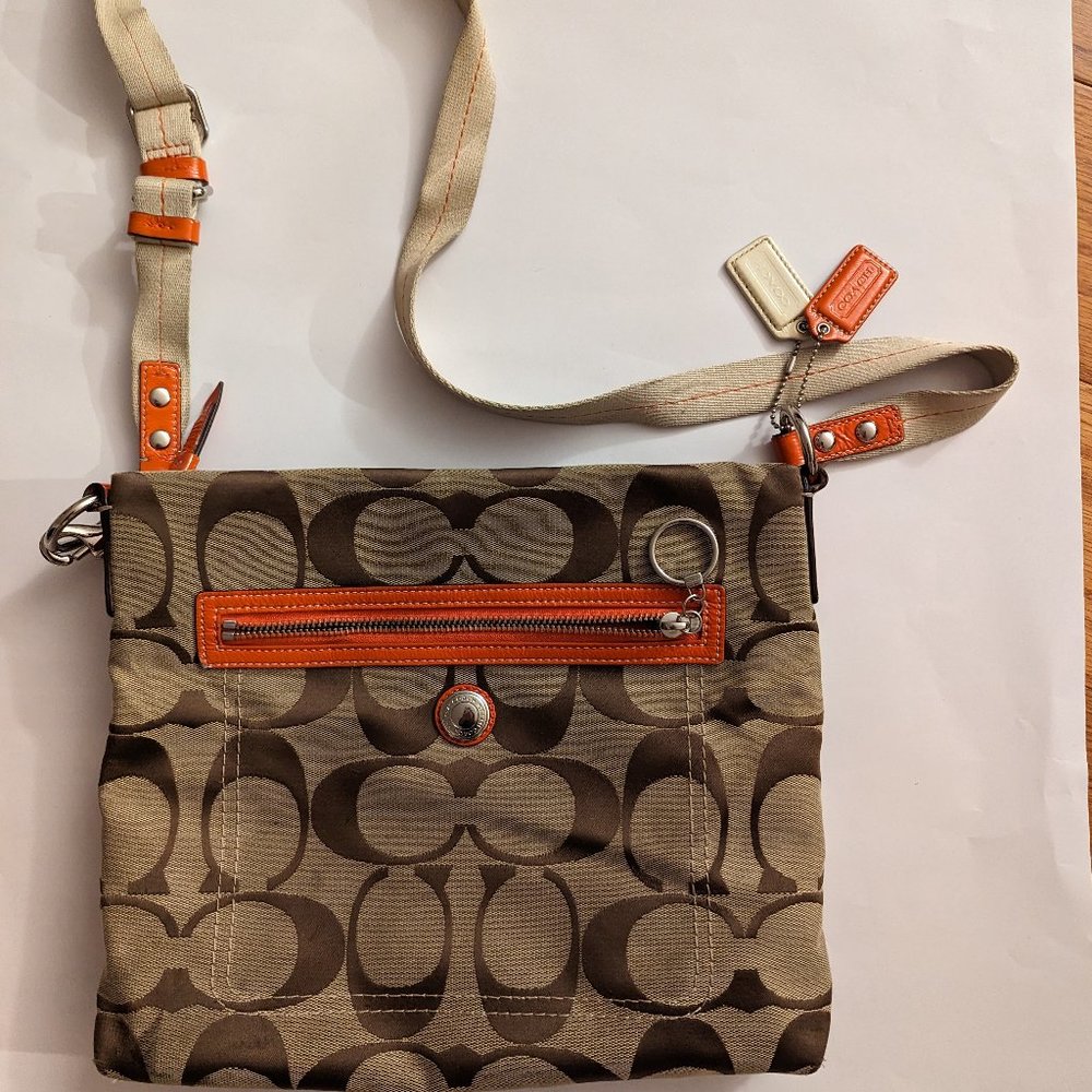 Coach Messenger/Crossbody Bag - Khaki and  Orange